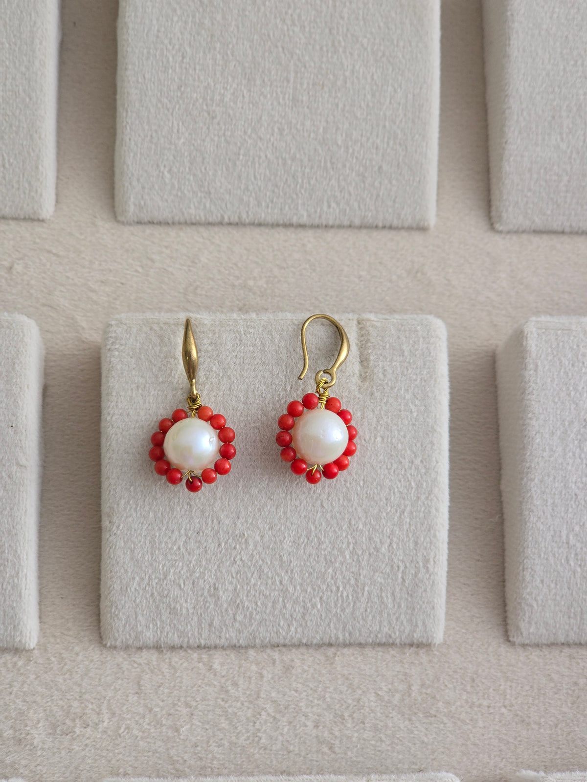 Taiwan coral and fresh water pearl earrings