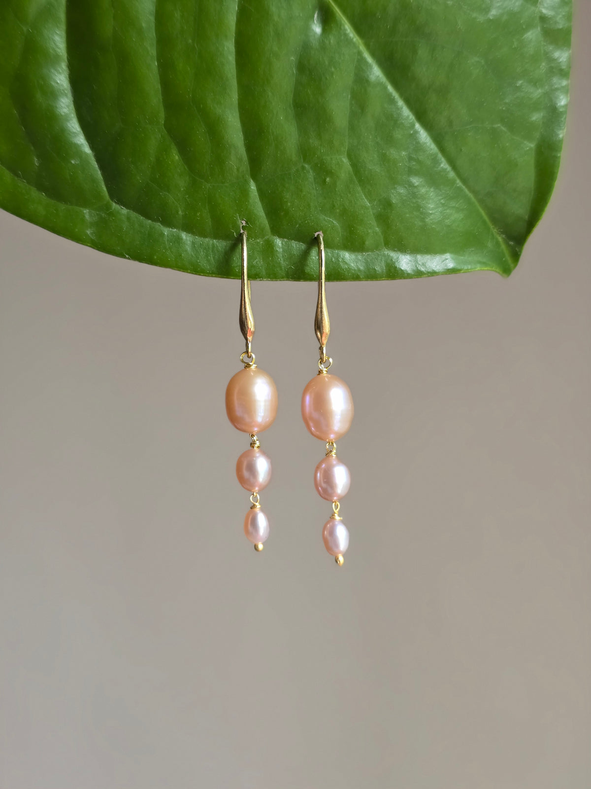 Layered pink pearl earring