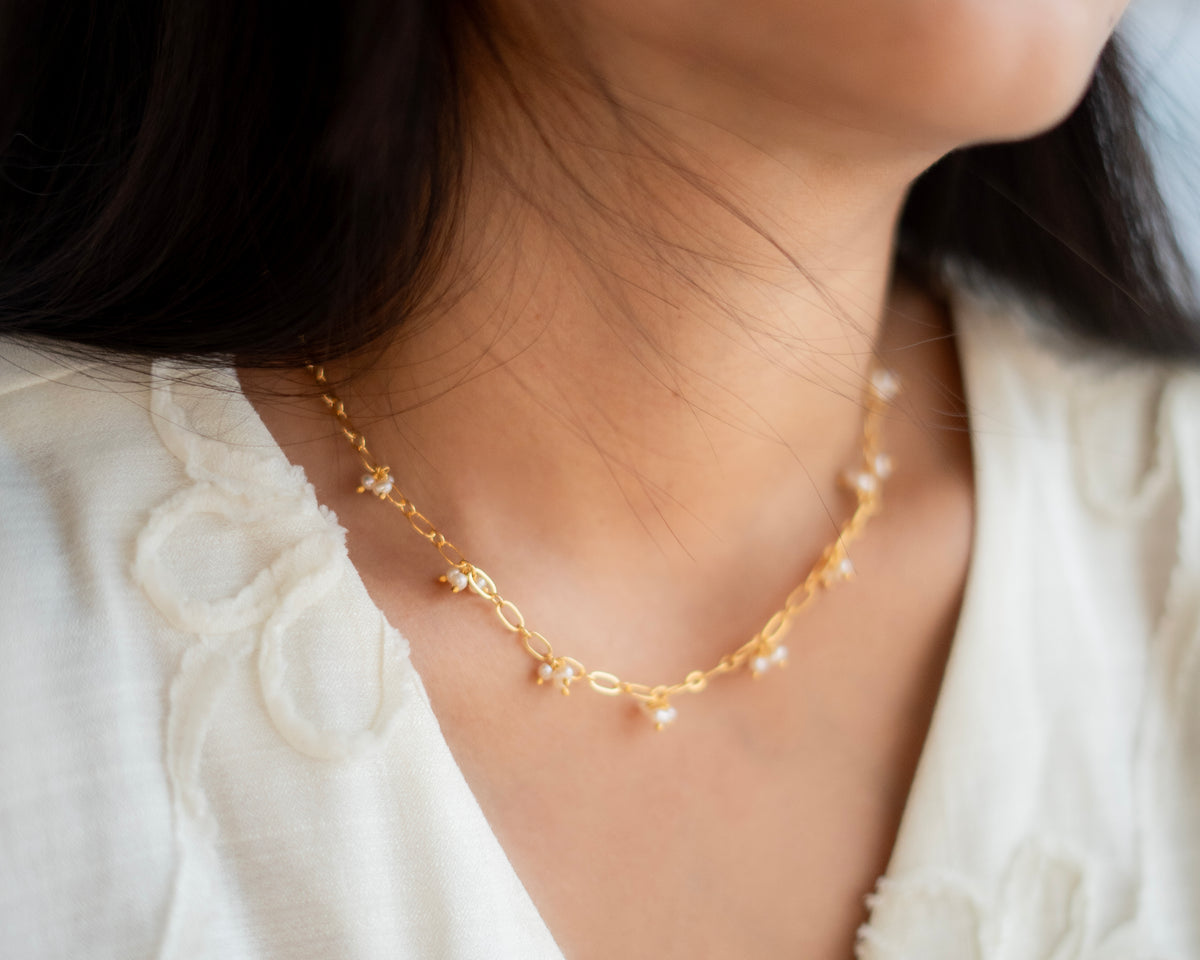 Delicate fresh water pearl and brass necklae