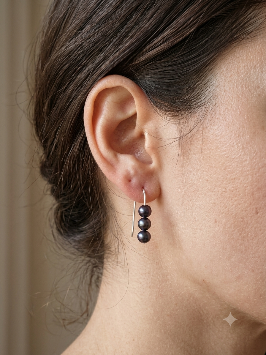 Black pearl stud-dangler earrings