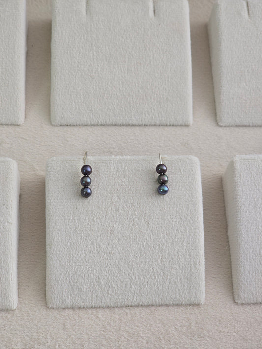 Black pearl stud-dangler earrings