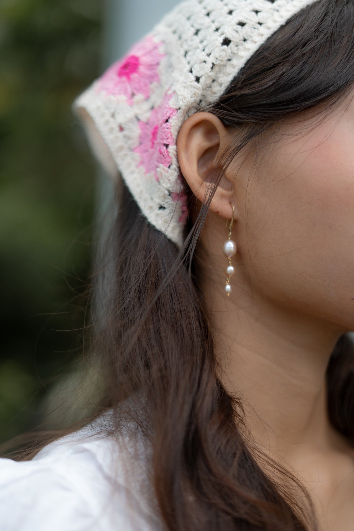 Layered pink pearl earring