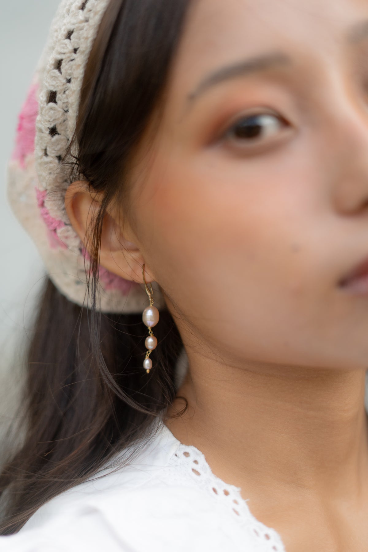 Layered pink pearl earring
