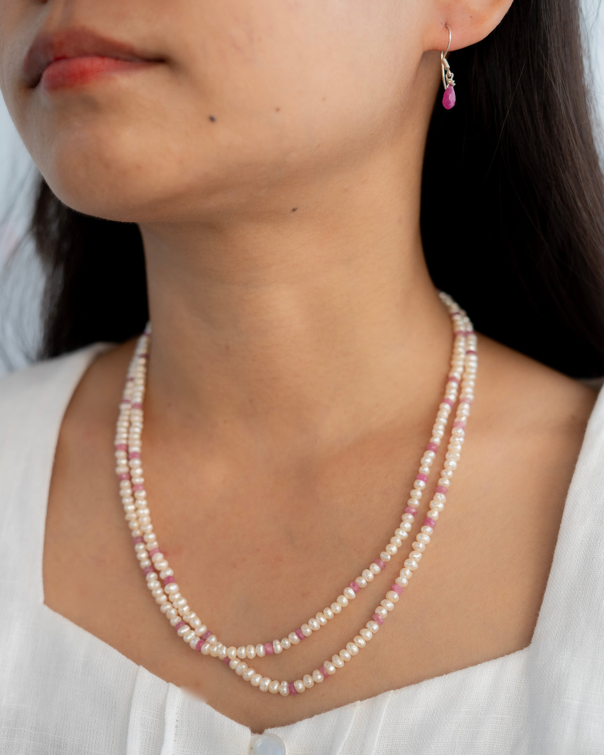 Pink Sapphire and fresh water pearl set