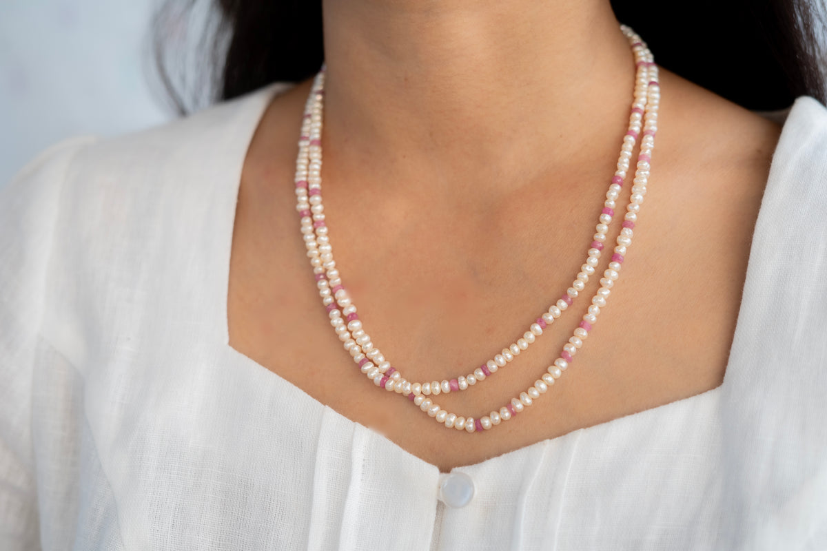 Pink Sapphire and fresh water pearl set