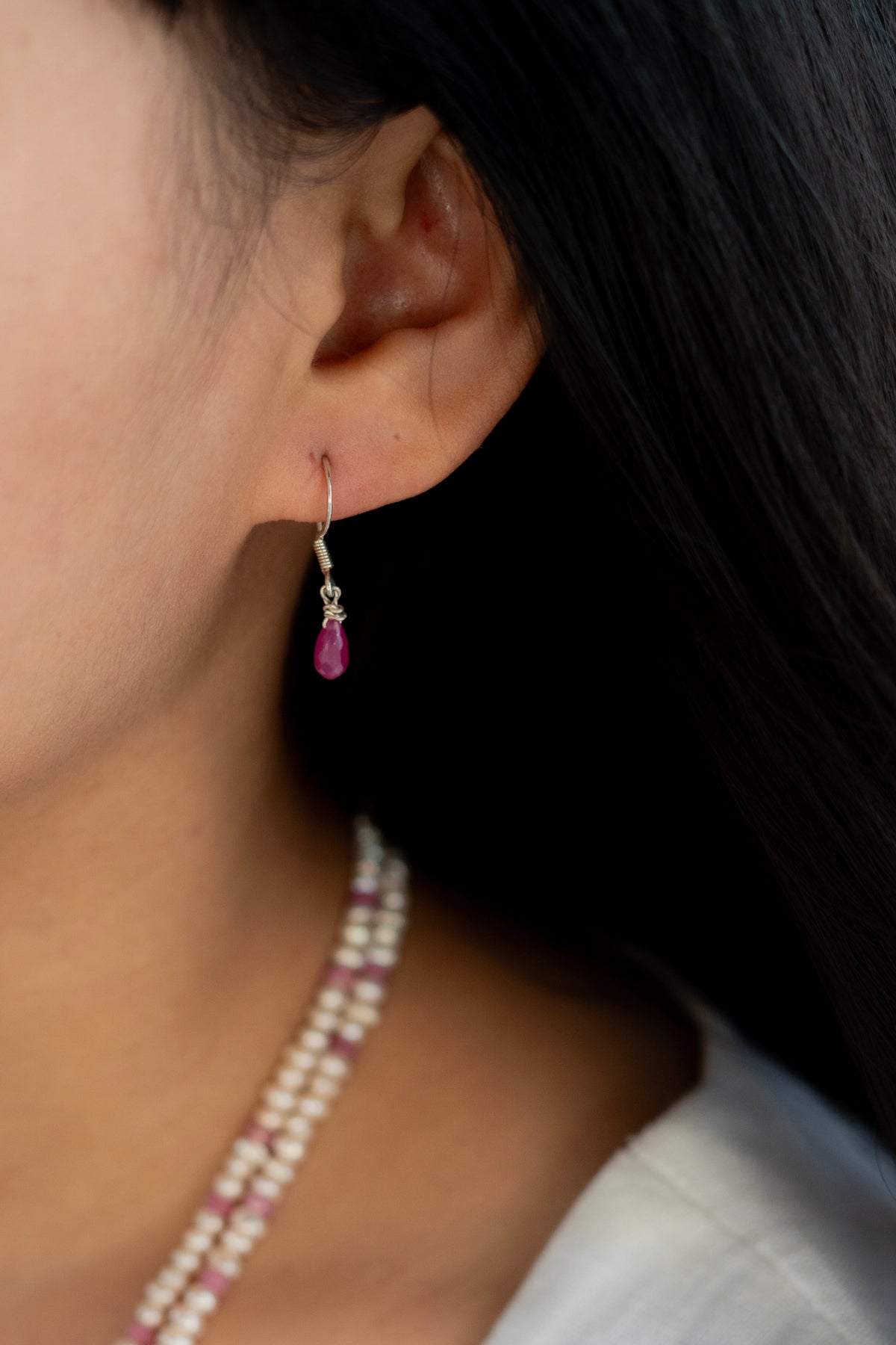 Pink Sapphire and fresh water pearl set