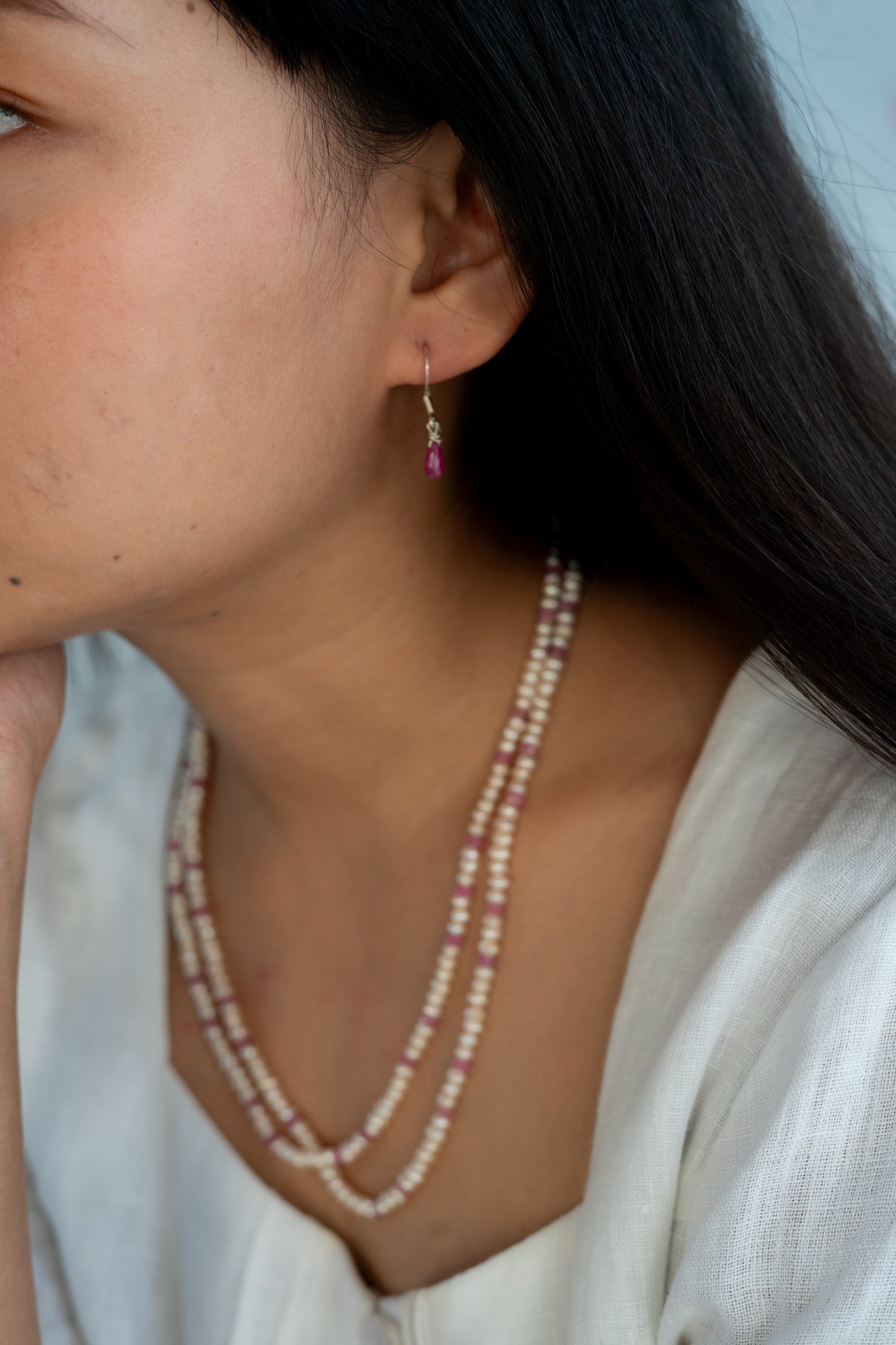 Pink Sapphire and fresh water pearl set
