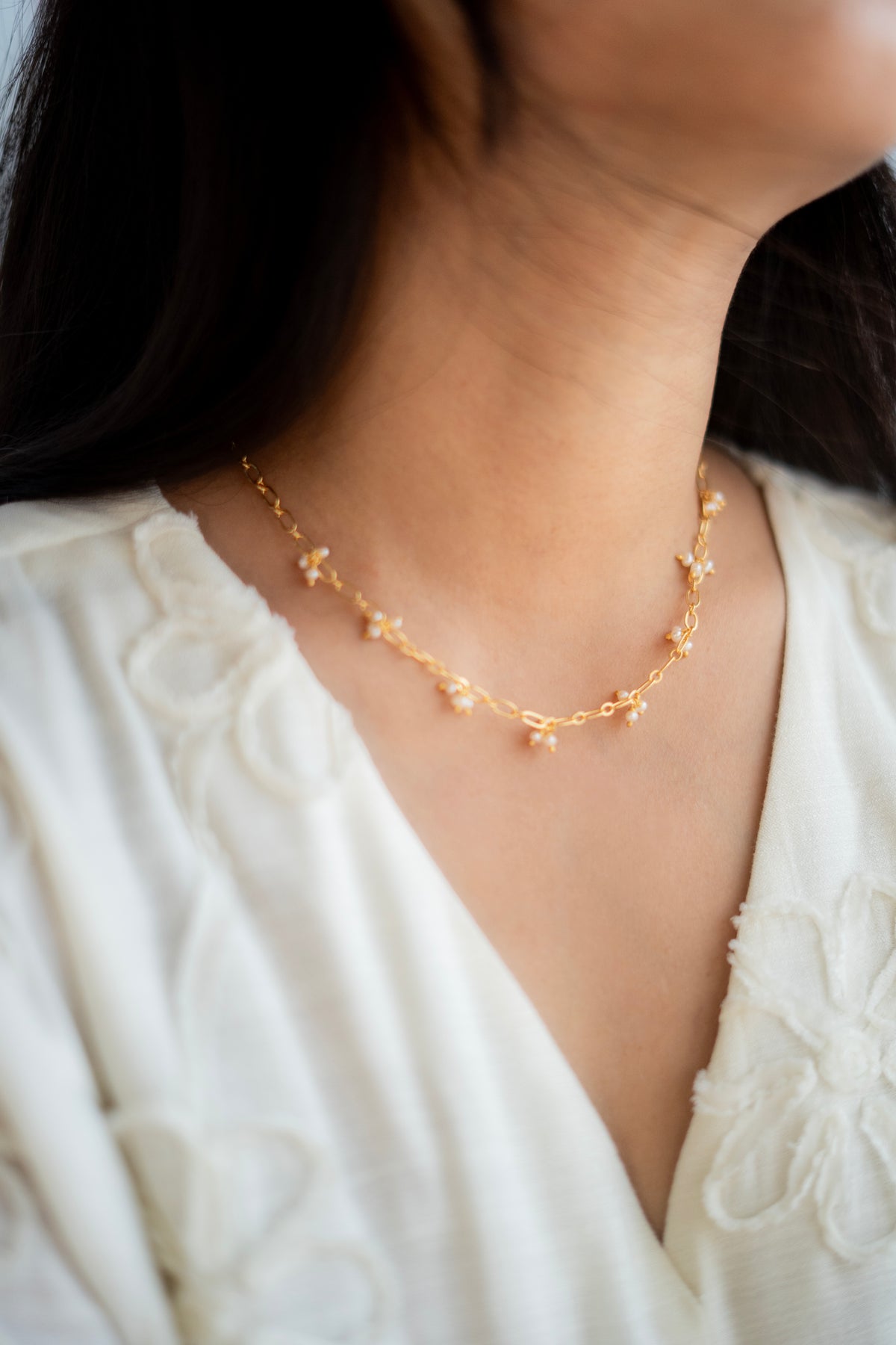 Delicate fresh water pearl and brass necklae
