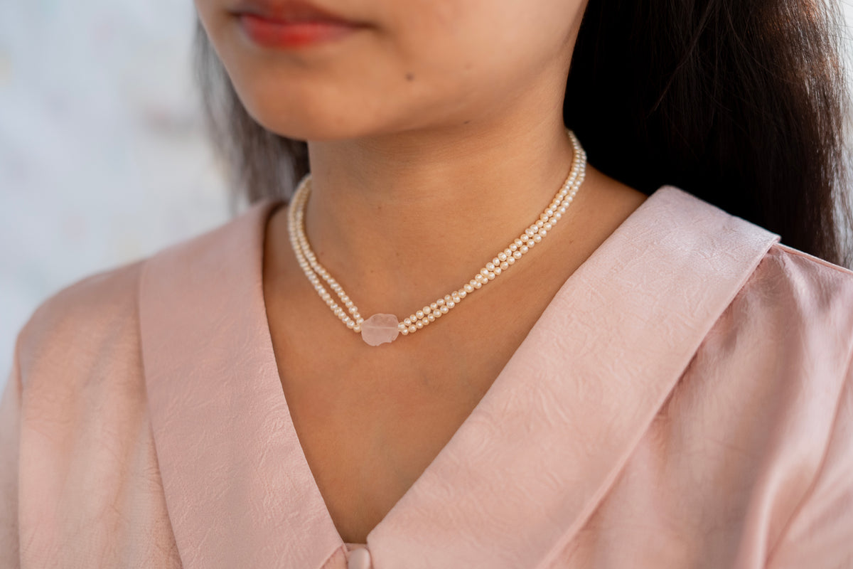 Rose quartz choker necklace