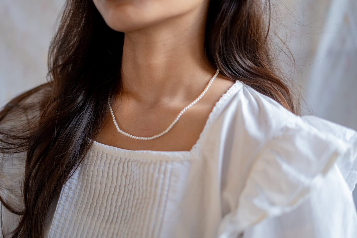 3mm creamy white fresh water pearls necklace