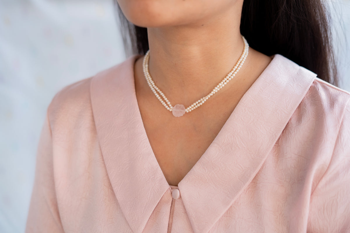 Rose quartz choker necklace