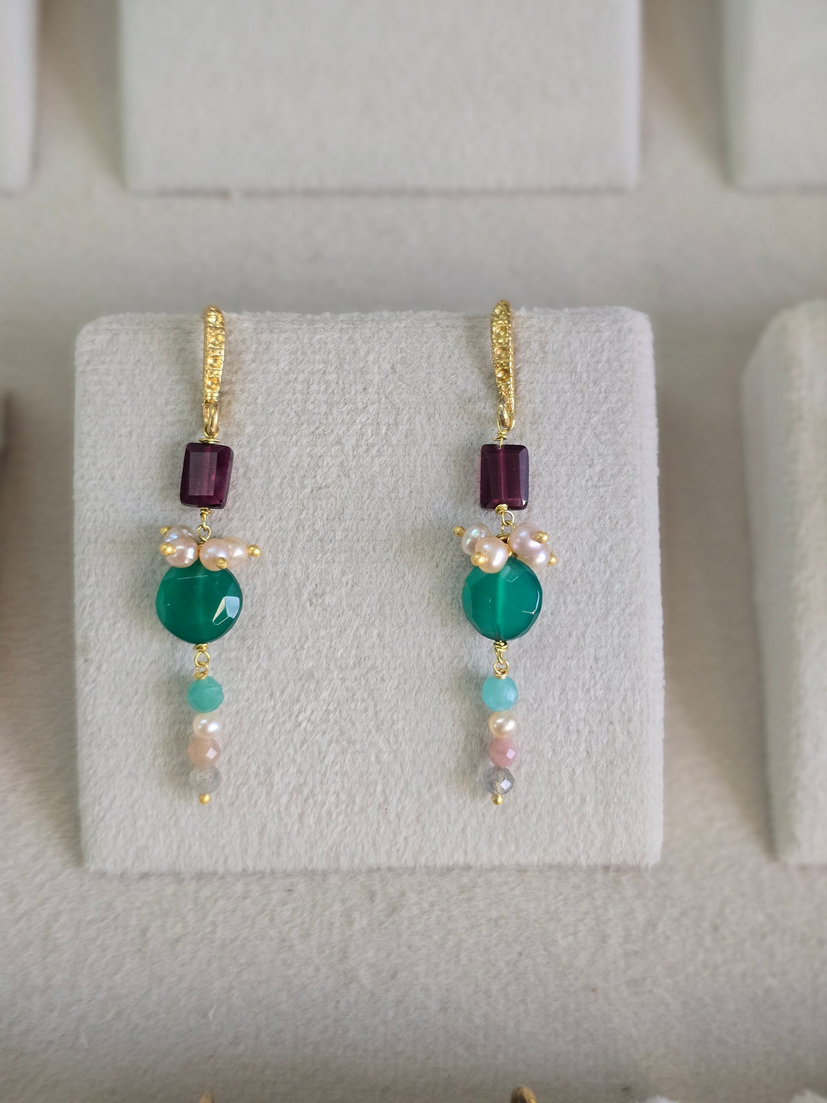 Mix gemstone shoulder duster earrings