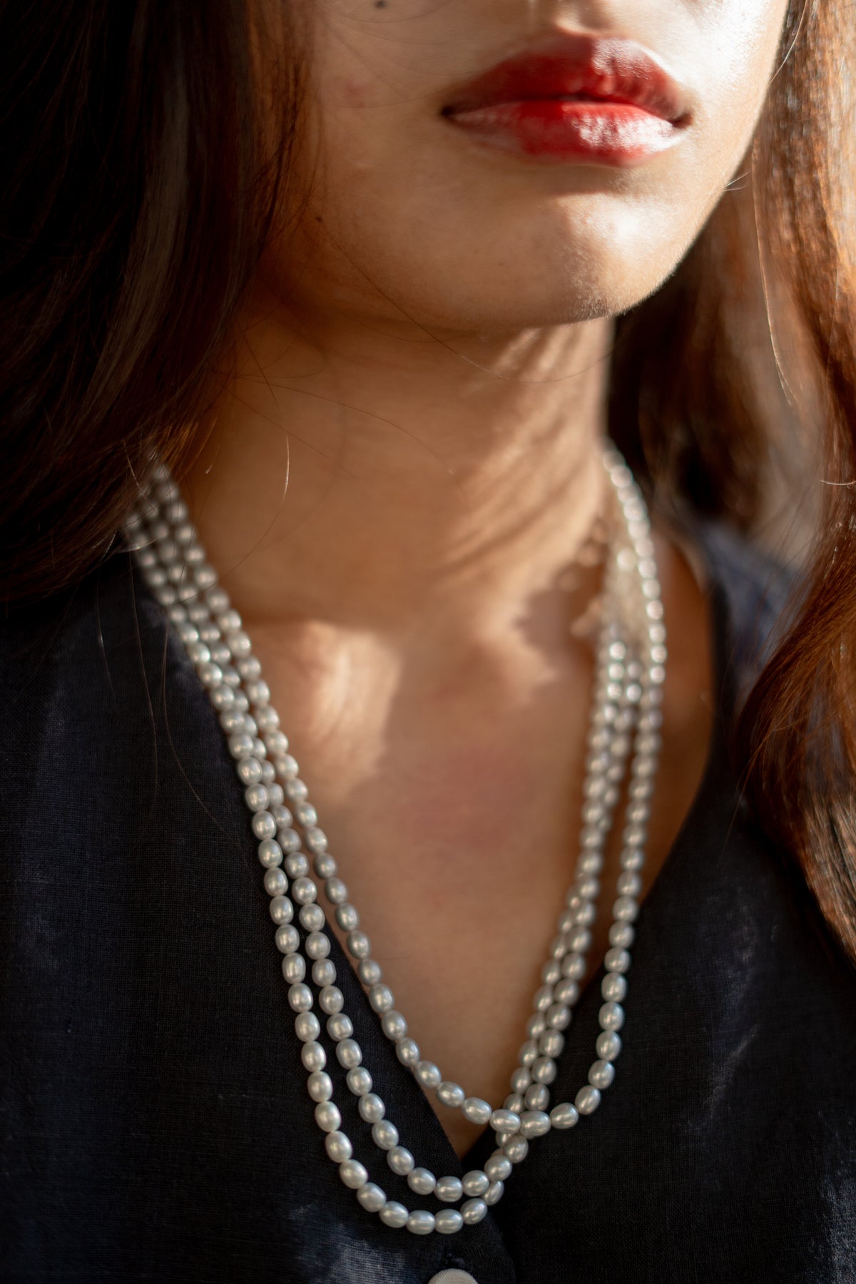 Grey fresh water pearl layered necklace