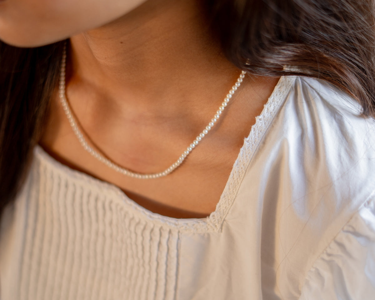 3mm creamy white fresh water pearls necklace