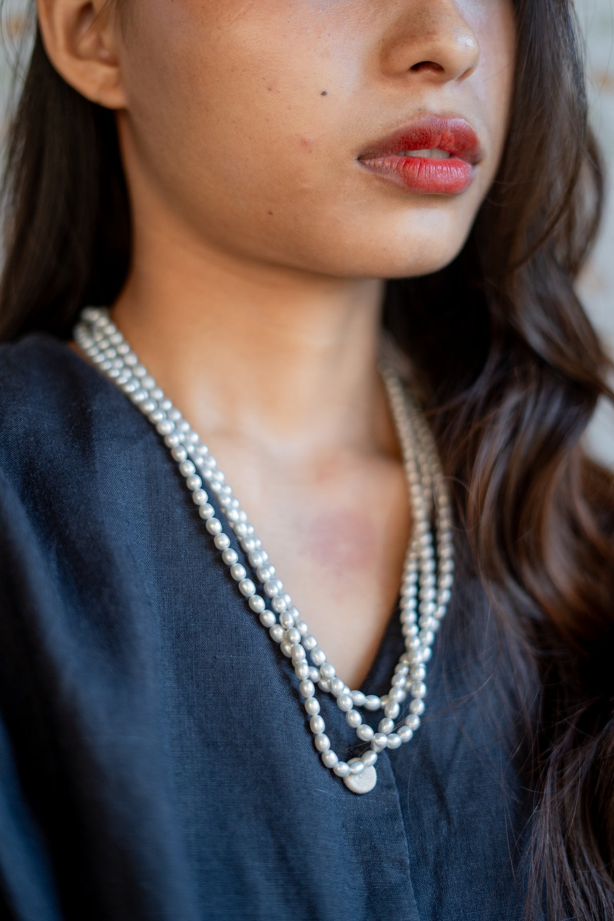 Grey fresh water pearl layered necklace