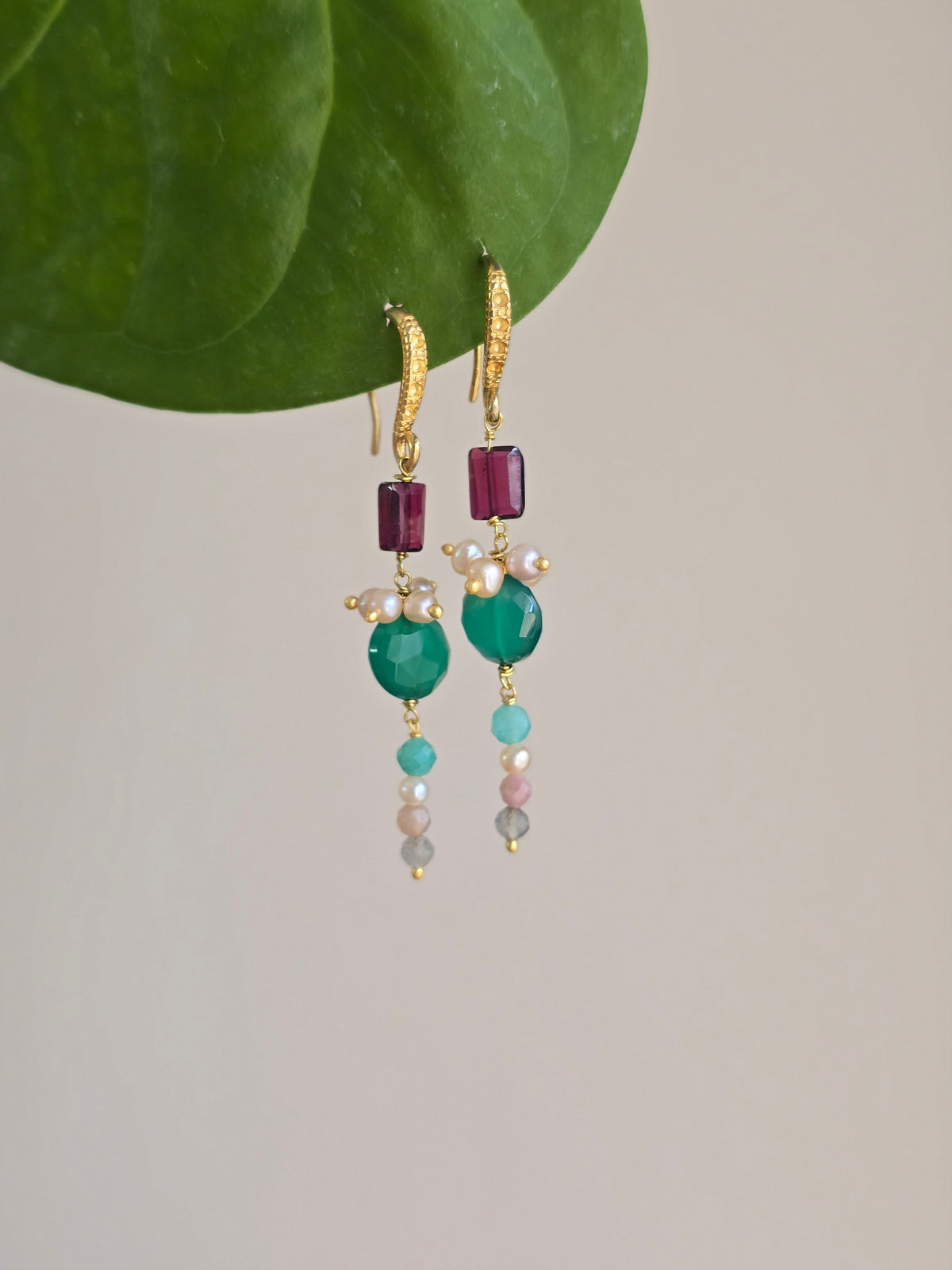 Mix gemstone shoulder duster earrings